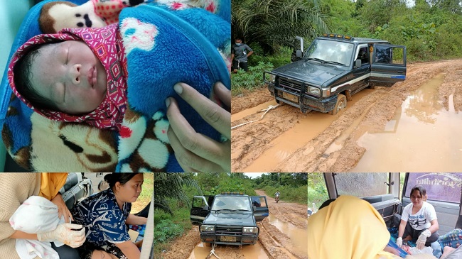Jalan di Arut Utara Rusak Parah, Ibu ini Melahirkan di Dalam Mobil