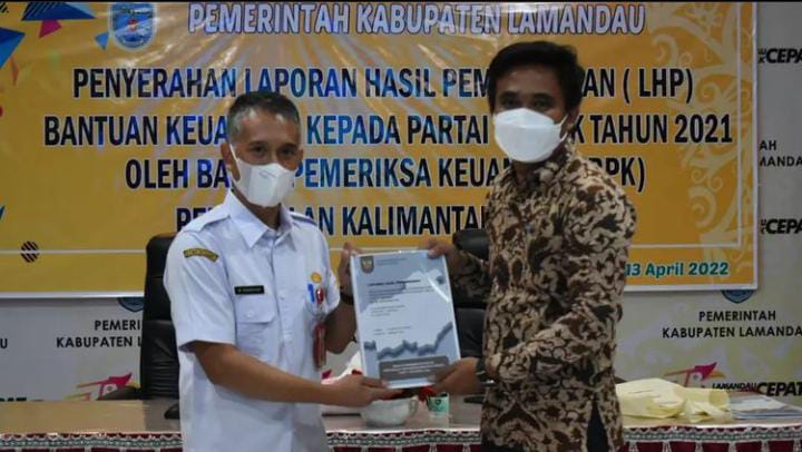 LPH Bantuan Keuangan Diserahkan BPK Kalteng Melalu Pemkab Lamandau