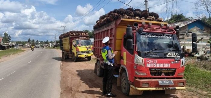 Polisi Razia Truk yang Angkut Sawit Melebihi Muatan