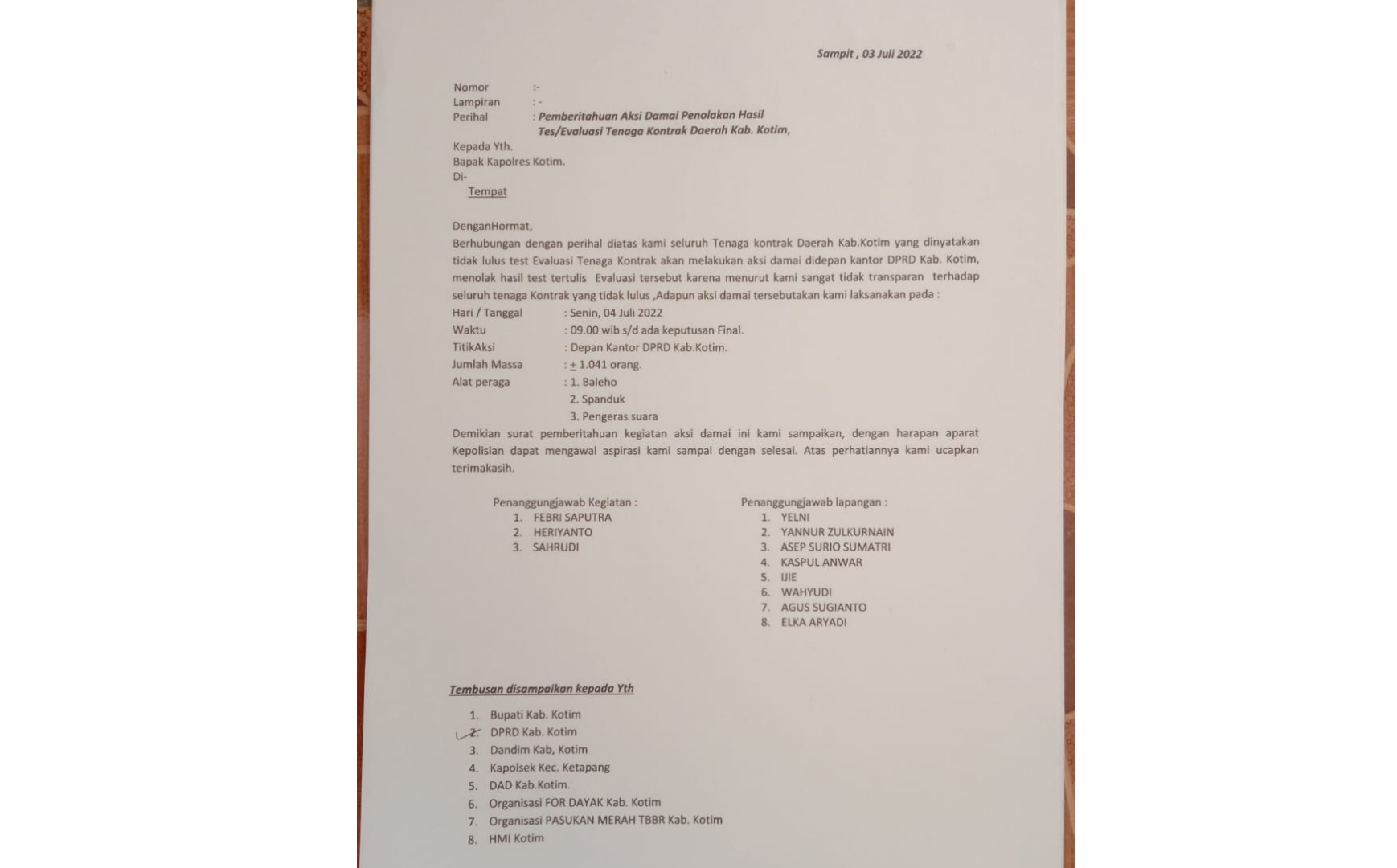 Ratusan Tekon yang Tak Lolos Evaluasi Besok Pagi akan Geruduk DPRD Kotim