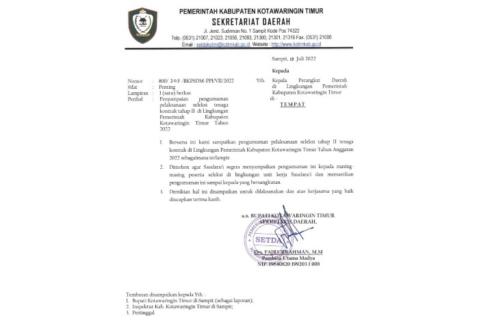 Catat! Ini Tanggal dan Tempat Evaluasi Ulang eks Tekon Kotim
