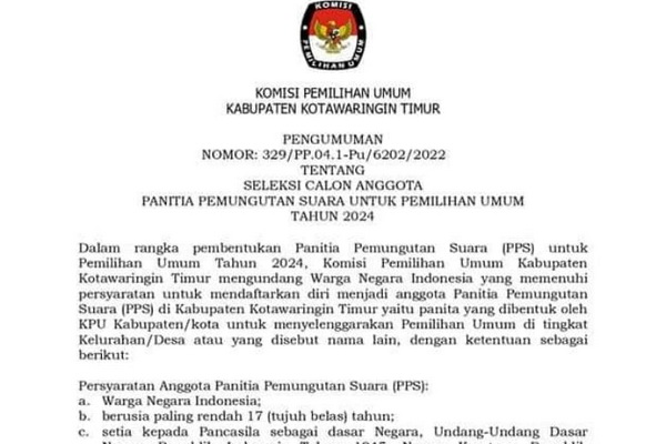 KPU Kotim Buka Pendaftaran Rekrutmen Anggota PPS