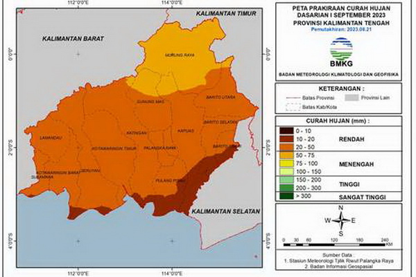 Sepekan ke Depan, Potensi Hujan di Kalteng Tergolong Rendah