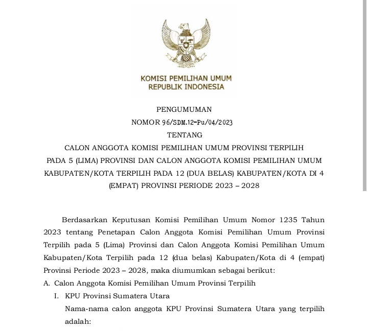 Berikut Lima Nama Anggota KPU Katingan Periode 2023-2028