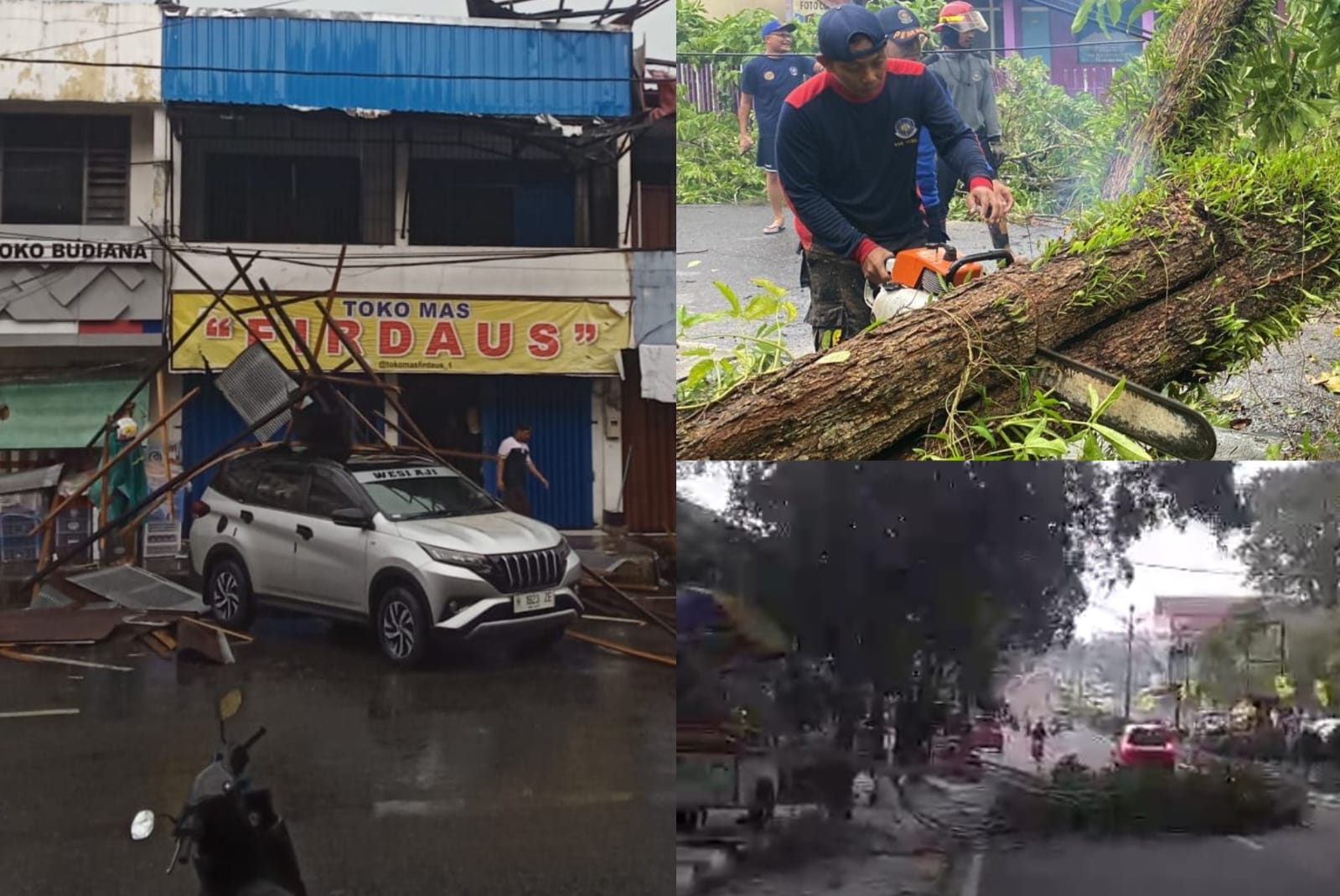 Hujan Angin Melanda Pangkalan Bun, Sebabkan Puluhan Pohon Tumbang Hingga Mobil Tertimpa Papan Iklan
