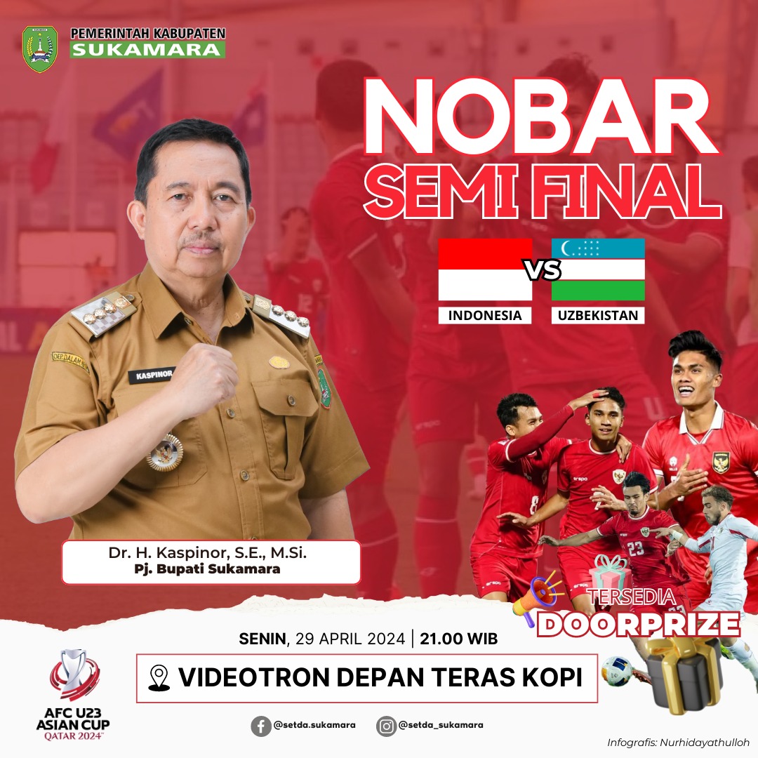 Pemkab Sukamara Adakan Nobar Semifinal Timnas Indonesia di Piala Asia U-23