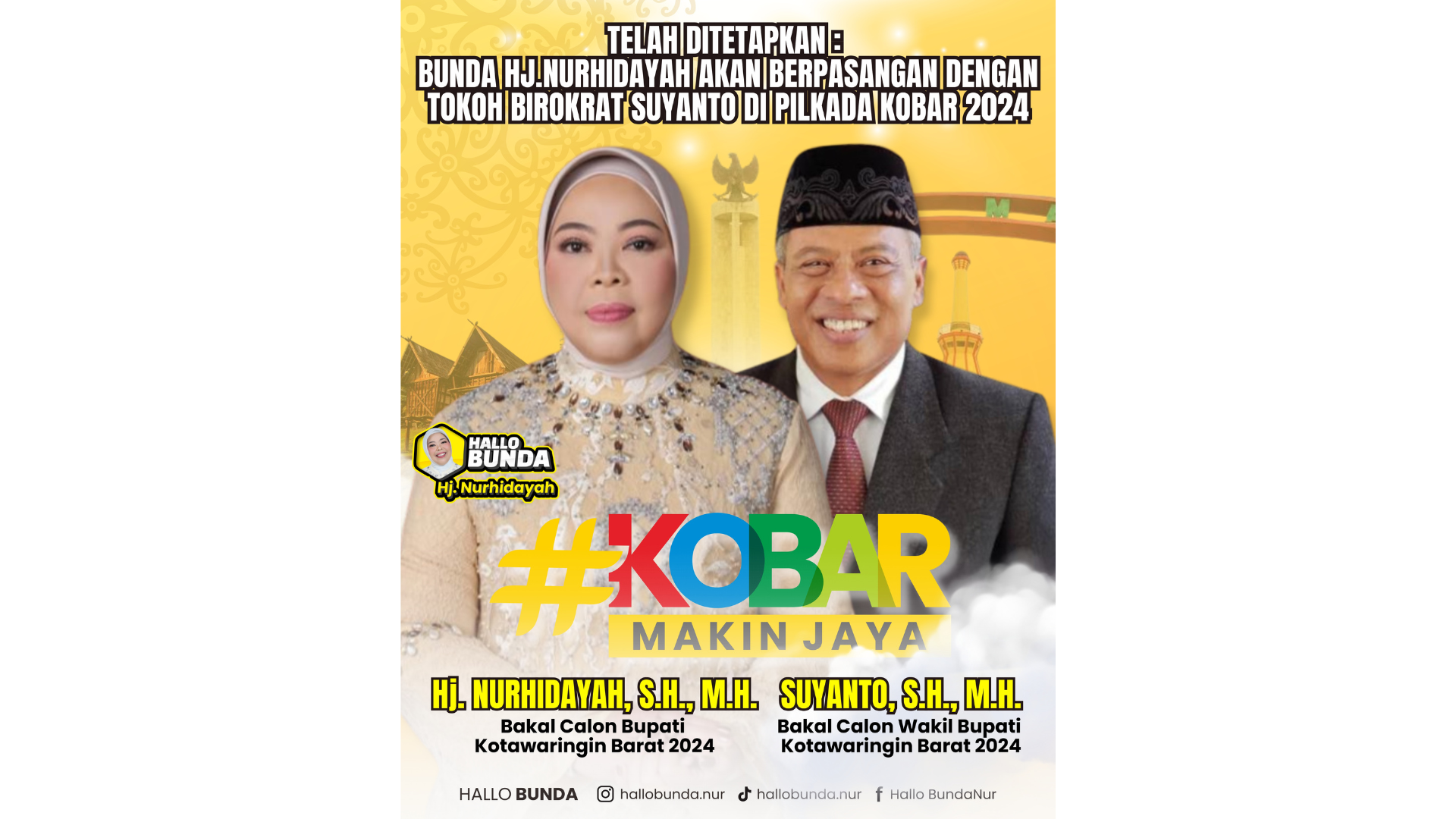 Bunda Nurhidayah Akhirnya Gandeng Tokoh Birokrat Suyanto di Pilkada Kobar 2024