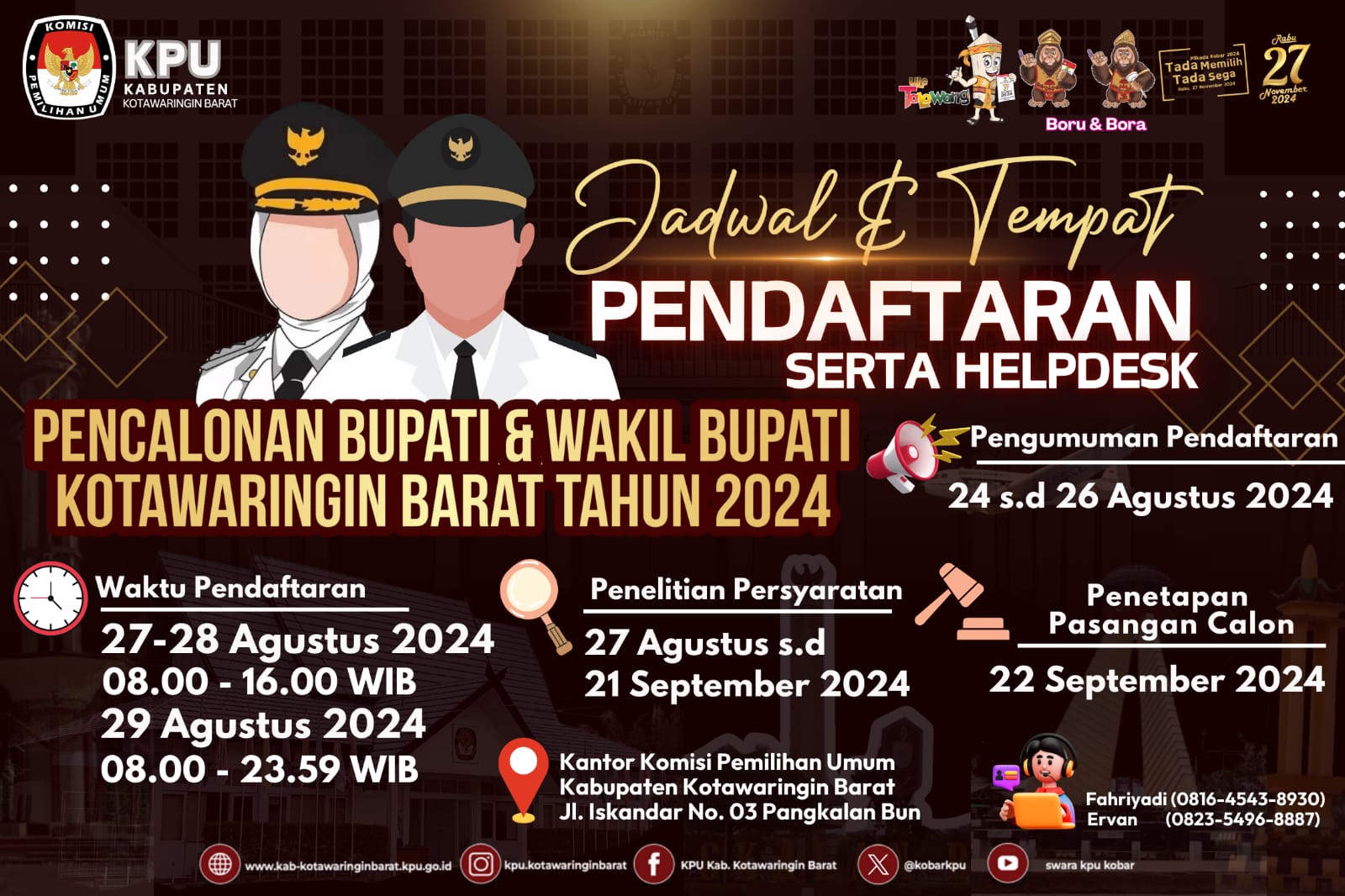 KPU Kobar Umumkan Jadwal Pendaftaran Calon Bupati dan Wakil Bupati 2024