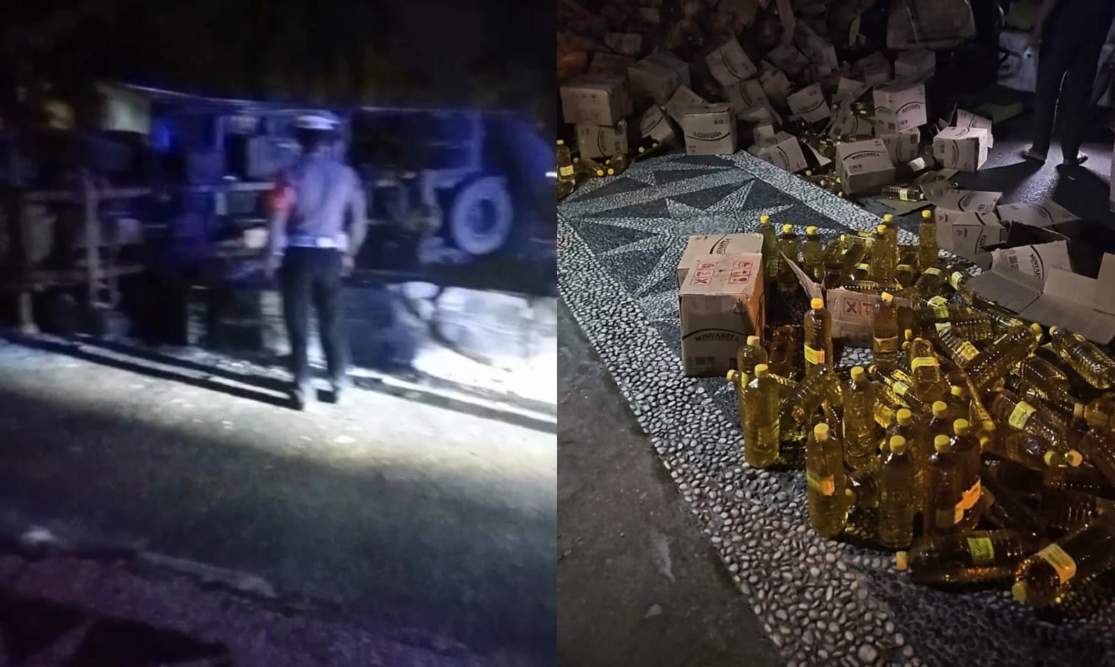 Truk Bermuatan Minyak Goreng Terguling di Turunan Tajam Istana Kuning, Sopir Syok dan Warga Geram