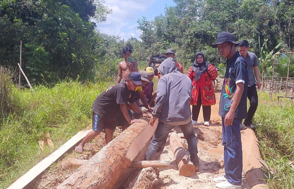 Irawati Ikut Gotong Royong Perbaikan Jembatan Rusak di Desa Batuah