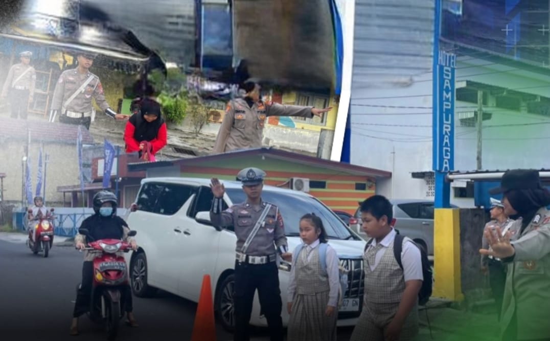 Polantas Kobar Bantu Siswa Menyeberang, Ciptakan Budaya Tertib Lalu Lintas