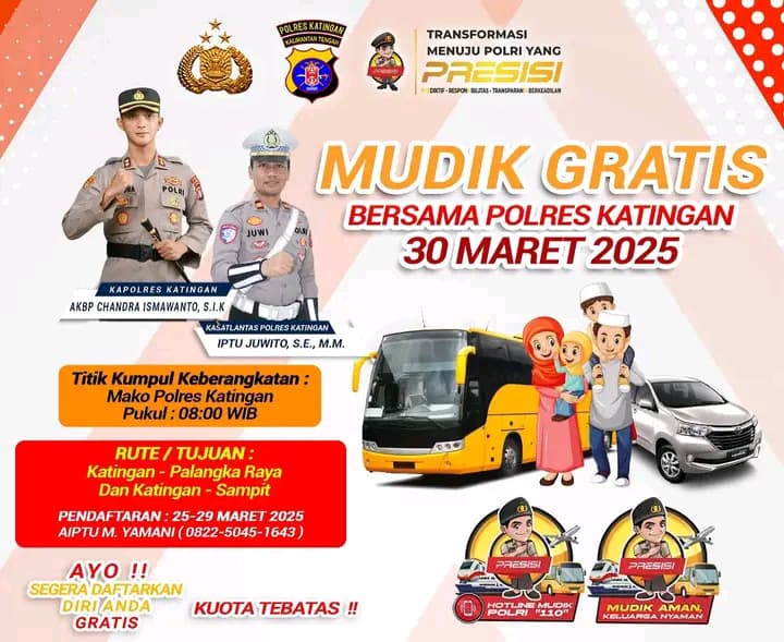 Besok Pendaftaran Mudik Gratis dari Polres Katingan Dibuka, Ini Rute Tujuannya