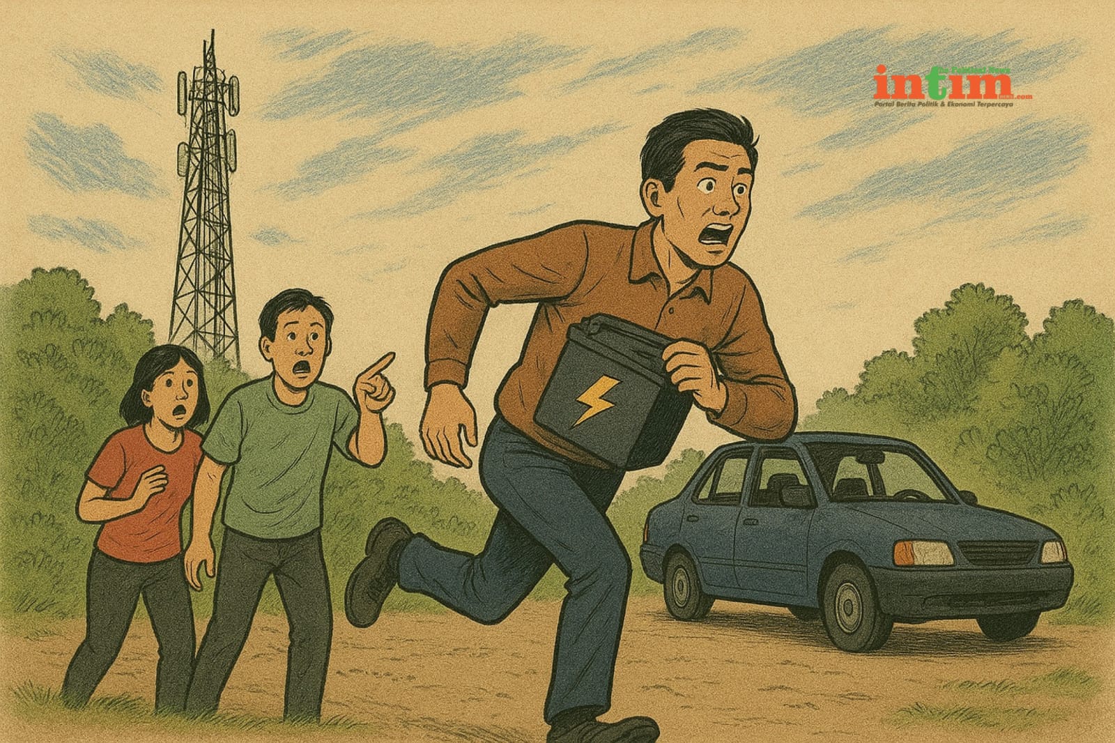 Kepergok Warga, Pencuri Baterai Tower di Bagendang Hulu Kocar-kacir Hingga Mobil Ketinggalan