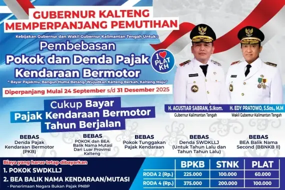 Program Pemutihan Pajak Kendaraan di Kalteng Diperpanjang hingga 31 Desember 2025