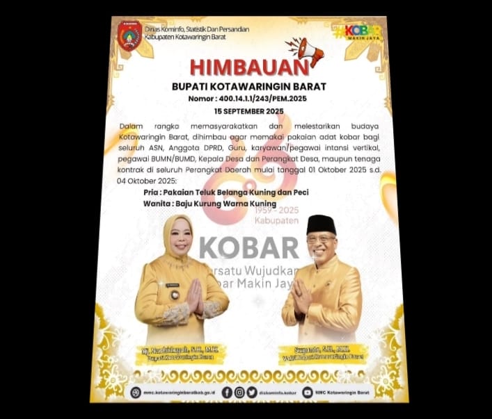 Bupati Imbau ASN Kobar Kenakan Pakaian Adat Selama 4 Hari